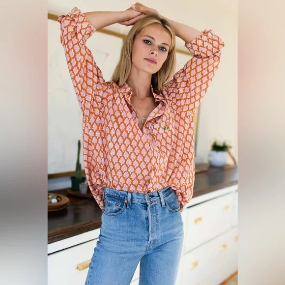Emerson Fry Orange and White Patterned Blouse - Picture 1 of 16
